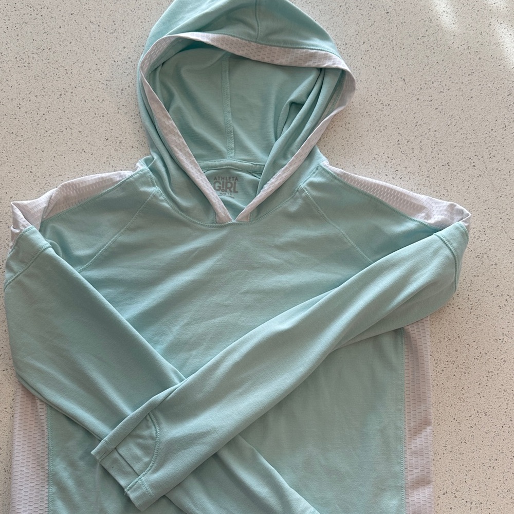 Athleta Light Green Hoodie with Pink Trim